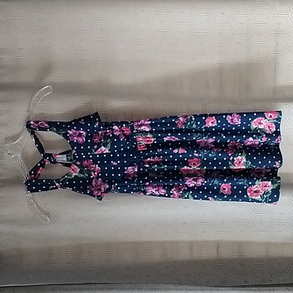 Girl's Blue Floral Print Dress Size L(10/12)